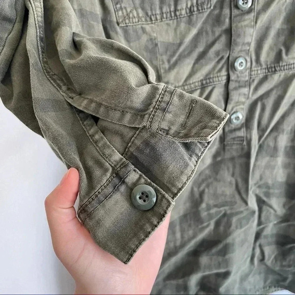 Lucky Brand Camo Military Shirt Dress Olive Green Long Sleeve Button Down S - Picture 3 of 8